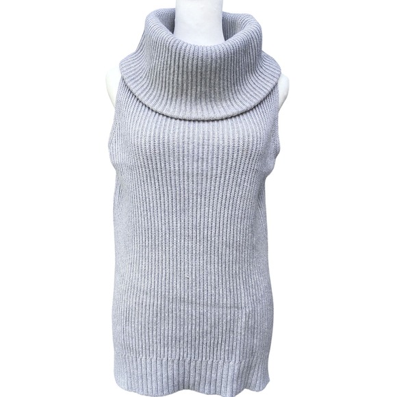 Michael Kors Women's Turtleneck Sleeveless Sweater Grey Tunic Luxury Winter - Picture 1 of 8